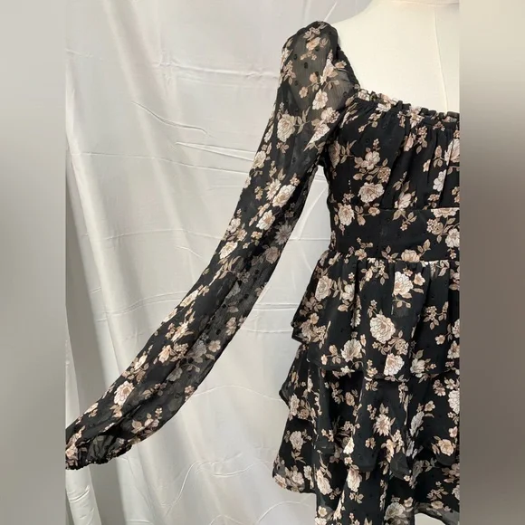 Altar’d State Long Sleeve‎ Floral Mini Dress Black New Girls Large Boho Flowy - Picture 4 of 9